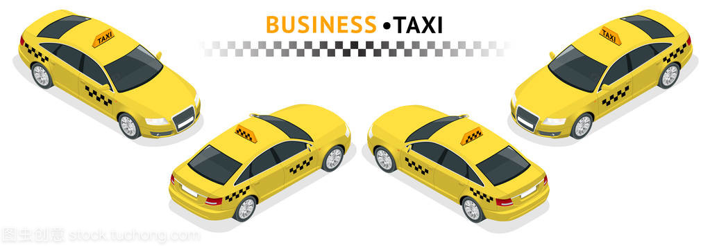 等距高品質城市服務運輸圖標集 汽車、出租車與房產咨詢